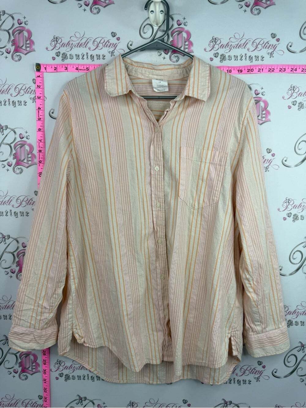 GAP shirt gold thread stripes Women's Pink and Cream Striped Button-Down Shirt